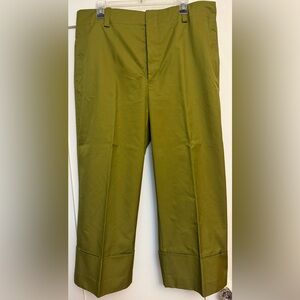 Zara Women’s Olive Green Satin-Look Poplin Cuffed Trousers. Size XL.